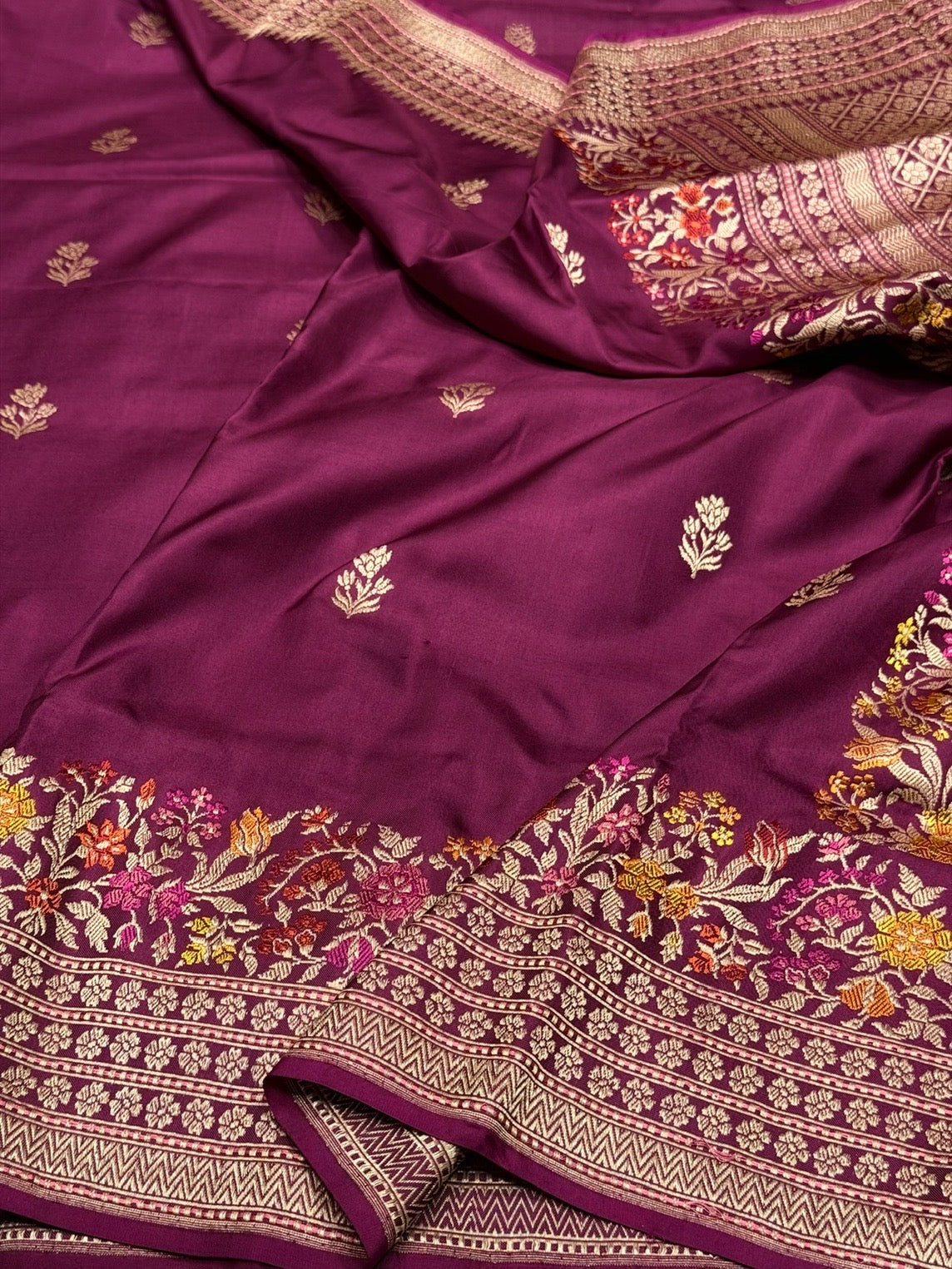 Wine Handwoven Pure Banarasi Silk Saree