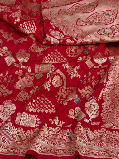 Red Banarasi Minakari Pure Katan Silk Saree