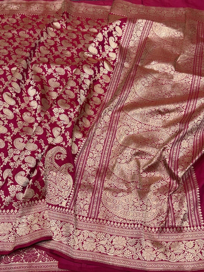 Reddish Pink Handwoven Pure Banarasi Silk Saree | Pure Katan Silk | Kadwa Weave | HMR Handlooms
