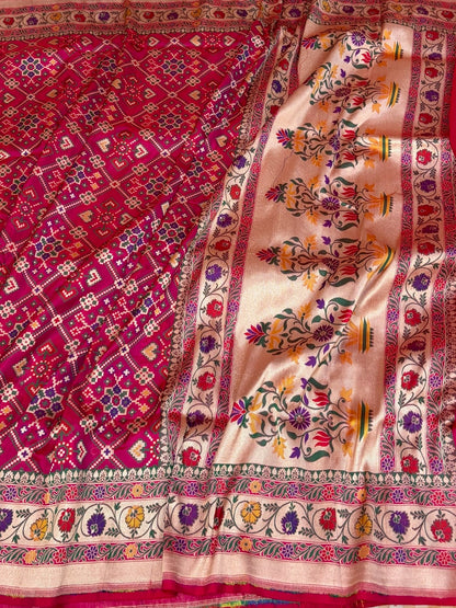 Rani Pink Banarasi Gharchola Pure Katan Silk Saree