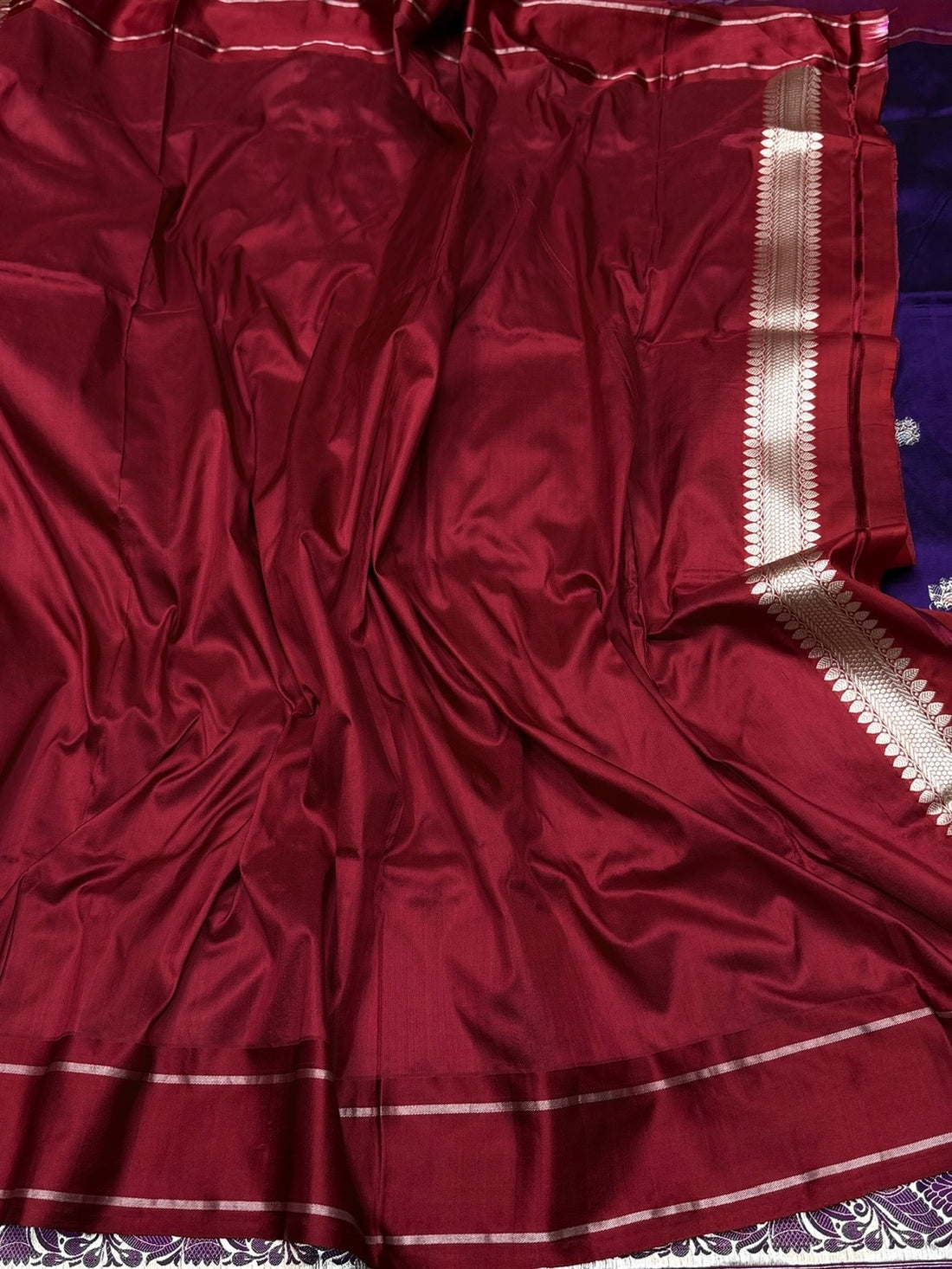 Purple Handwoven Pure Silk Banarasi Satin Border Saree