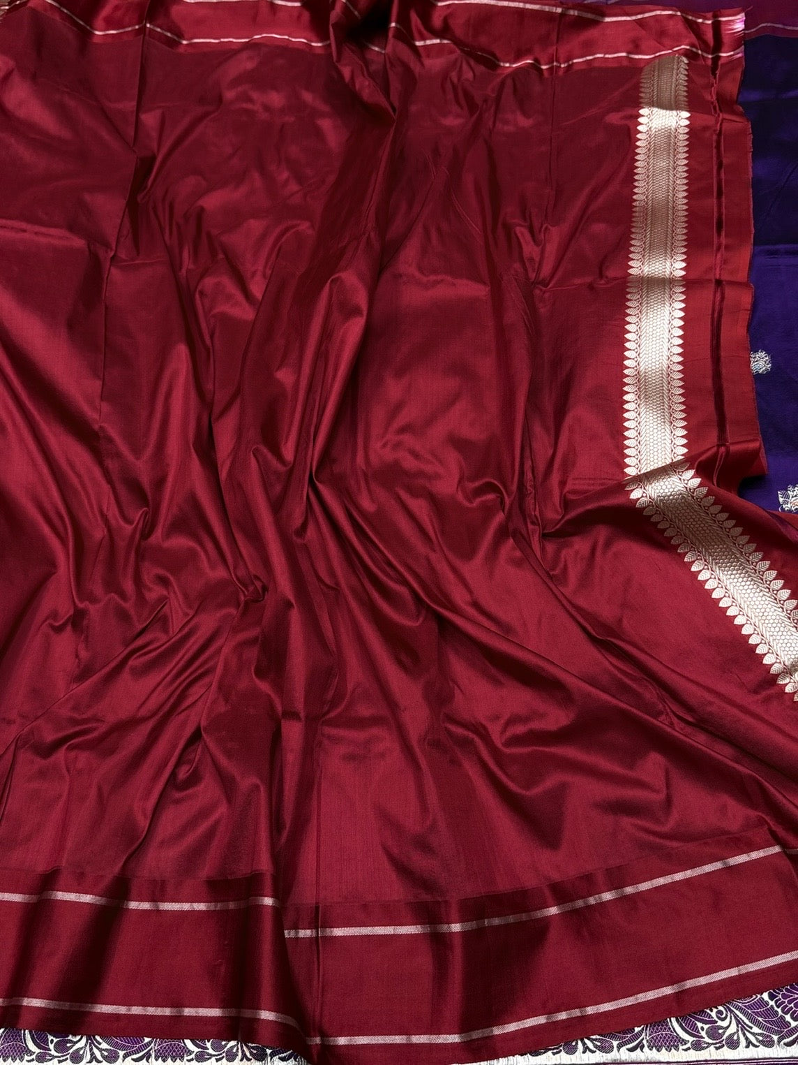 Purple Handwoven Pure Silk Banarasi Satin Border Saree