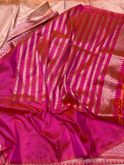 Peach Handwoven Pure Banarasi Ektara Silk Saree