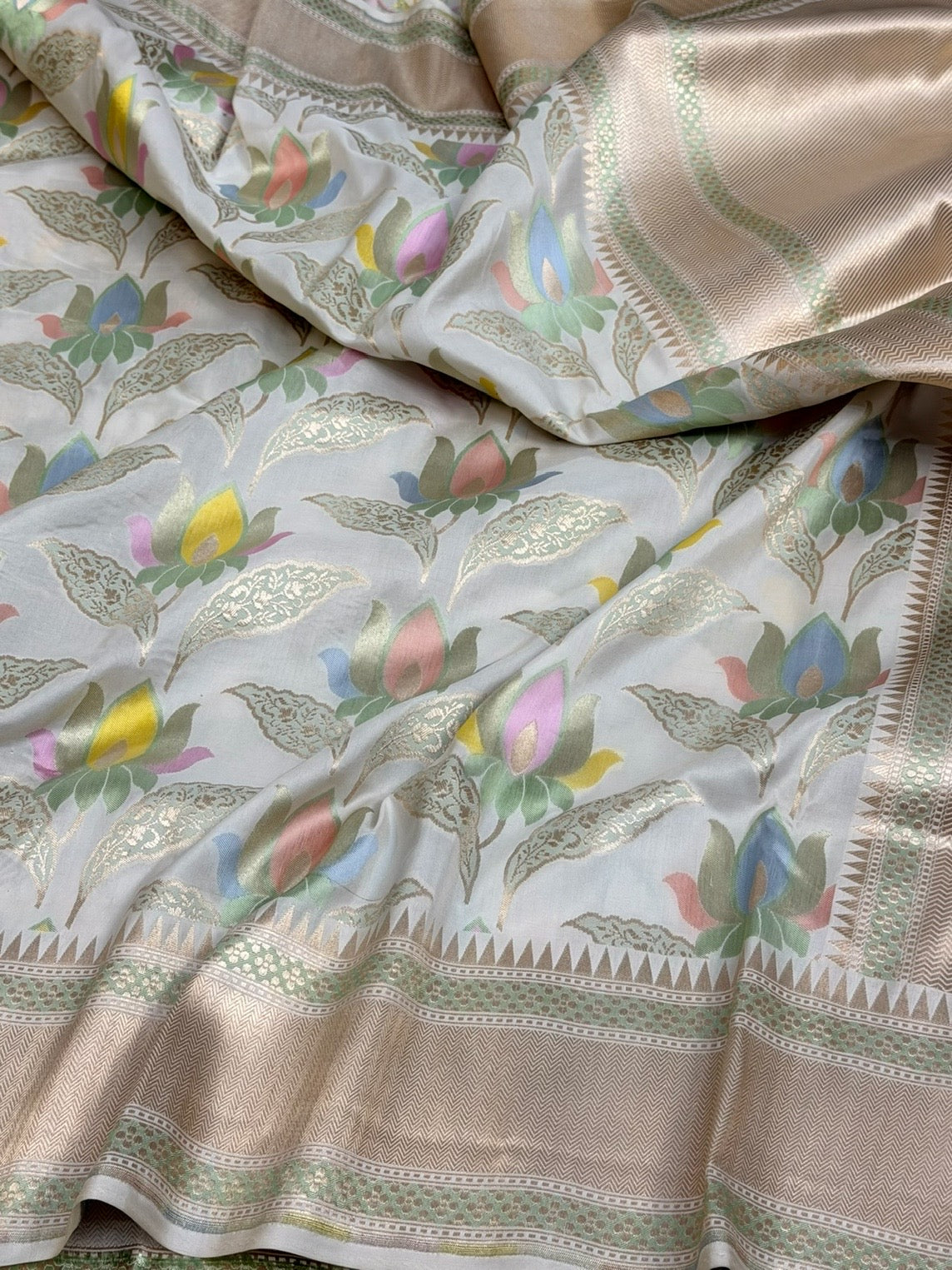 Ivory Tilfi Minakari Banarasi Pure Katan Silk Saree