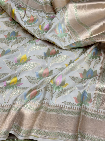 Ivory Tilfi Minakari Banarasi Pure Katan Silk Saree