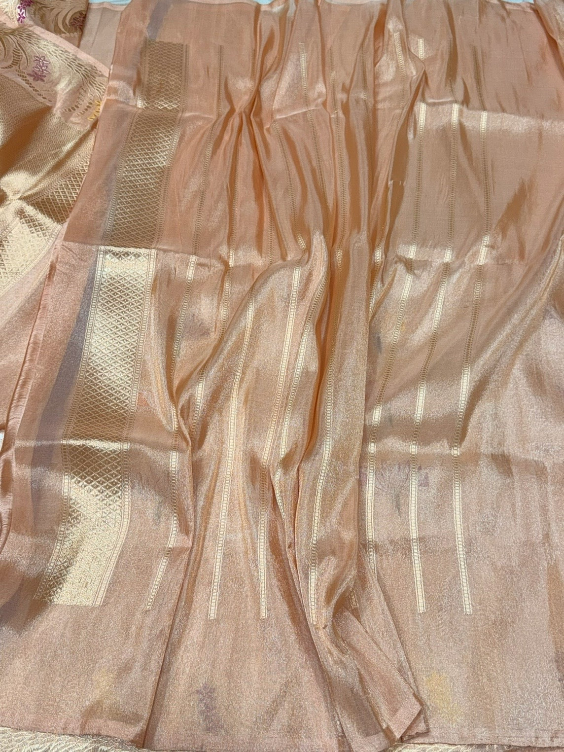 Champagne Beige Handwoven Pure Banarasi Tissue Silk Saree – Kadwa Lotus Motif | Authentic Katan Tissue Handloom