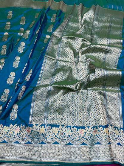 Peacock Blue Handwoven Pure Banarasi Silk Saree