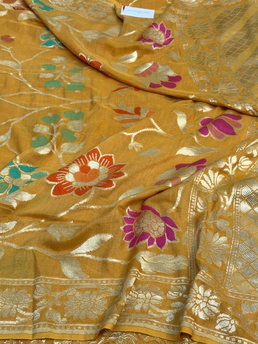 Yellow Banarasi Pure Tussar Georgette Saree