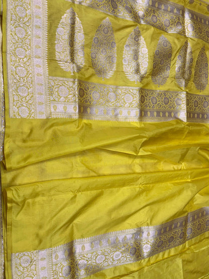 Yellow Banarasi Pure Katan Silk Saree
