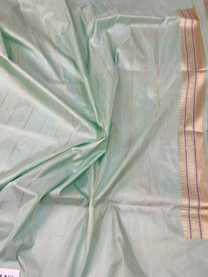 Powder Blue Handwoven Rangkaat Pure Banarasi Silk Saree