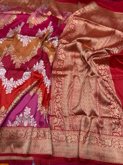 Red Handwoven Pure Banarasi Rangkaat Silk Saree