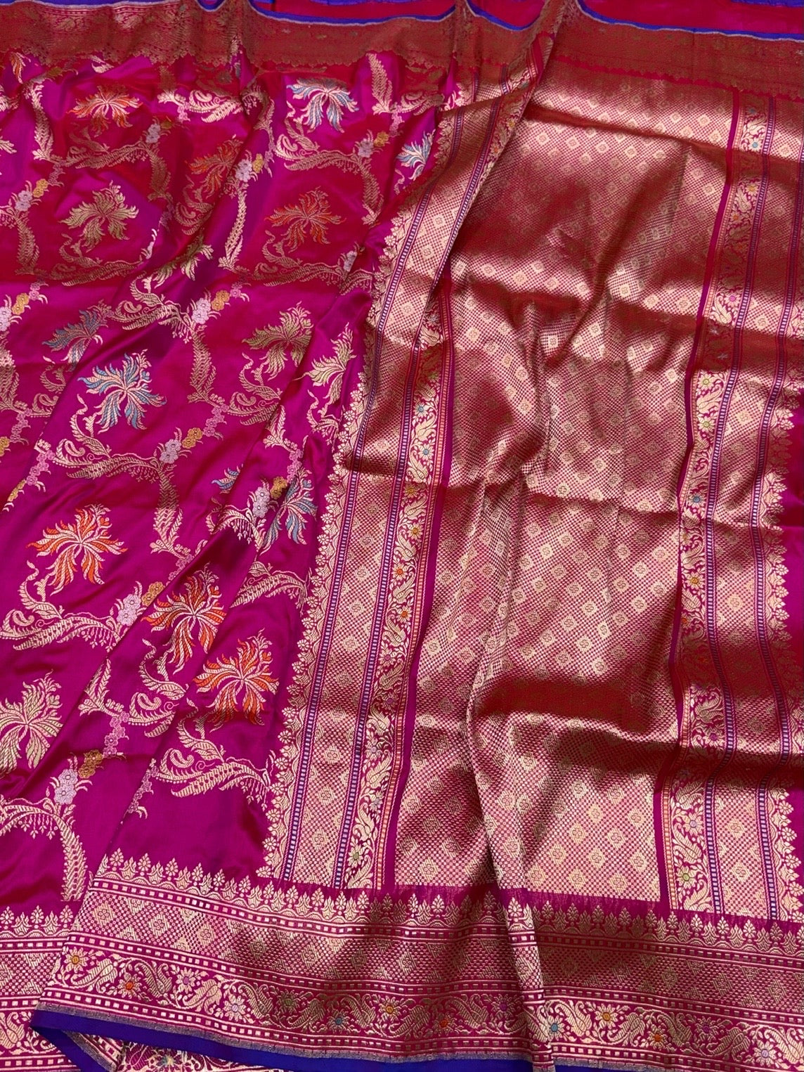 Rani Pink Handwoven Pure Banarasi Silk Saree