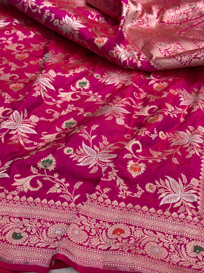 Rani Pink Banarasi Minakari Pure Silk Saree