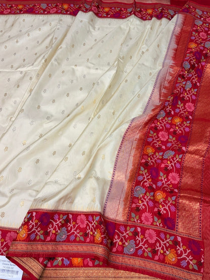 Cream Handwoven Pure Banarasi Ektara Silk Saree