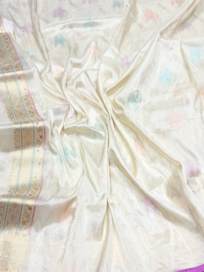 Ivory Handwoven Pure Banarasi Tissue Saree