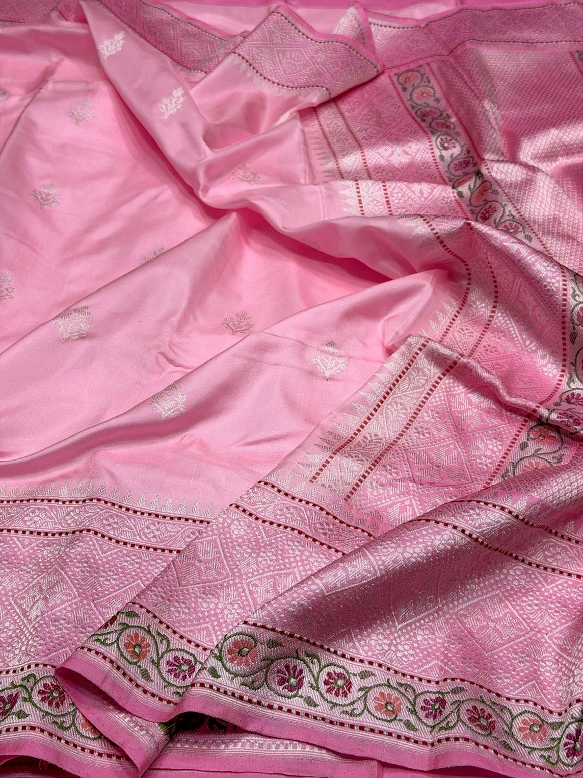 Baby Pink Handwoven Pure Banarasi Ektara Silk Saree – Kadwa Iktara Weave