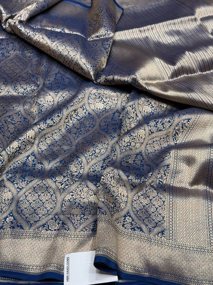 German Blue Banarasi Pure Silk Brocade Saree
