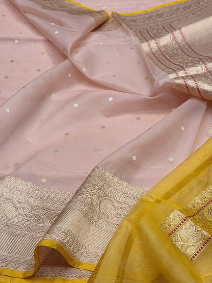 Baby Pink Handwoven Pure Organza Silk Saree