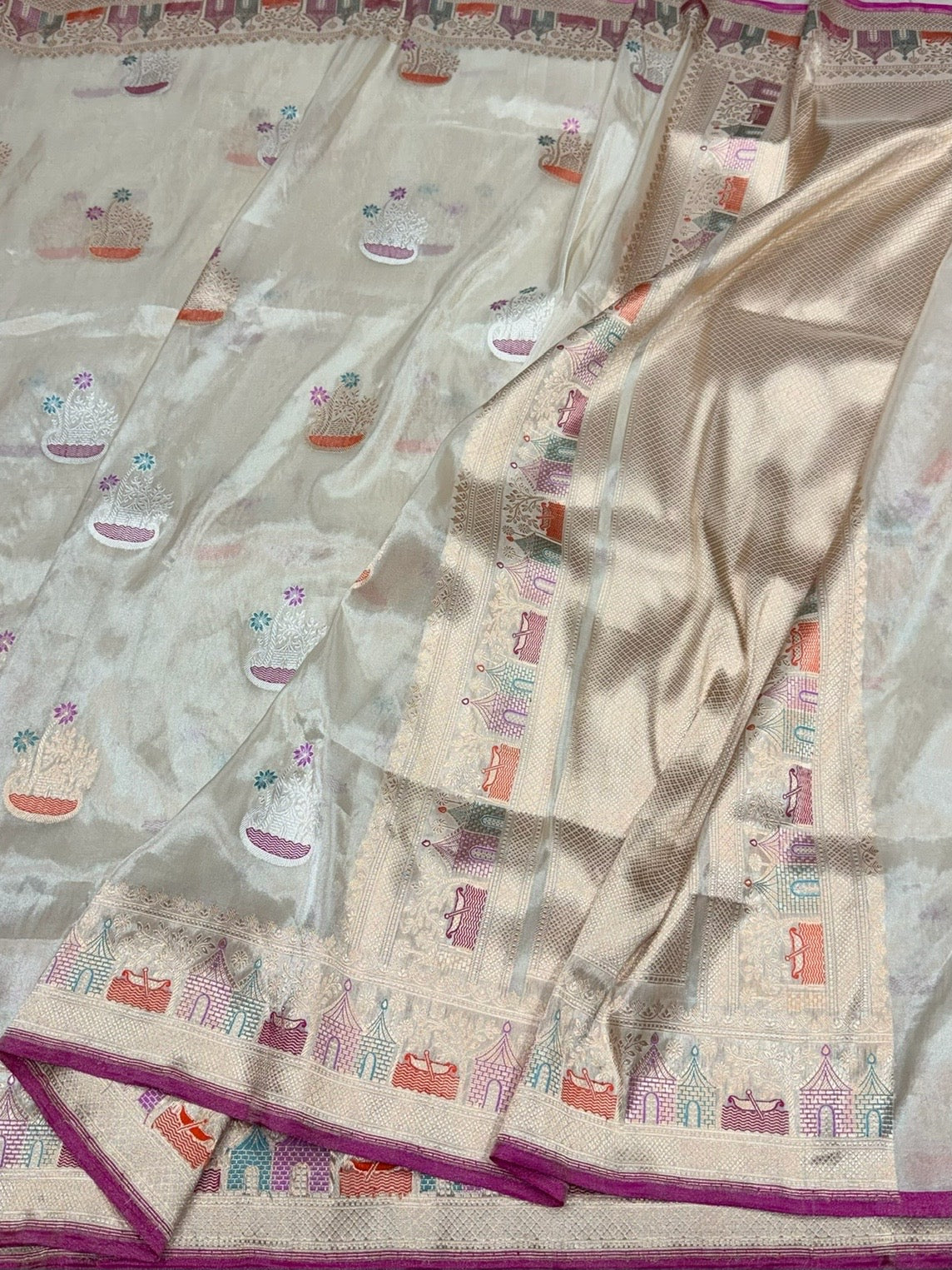 Ivory Handwoven Pure Banarasi Tissue Saree