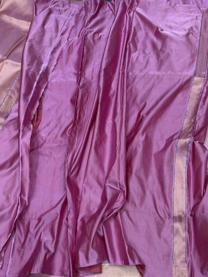 Lavender Handwoven Pure Banarasi Satin Silk Brocade Saree – Luxury Brocade Work