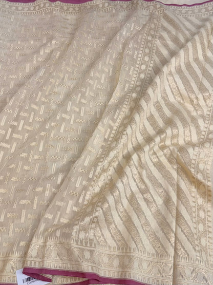 Ivory Pure Banarasi Kora Cotton Saree