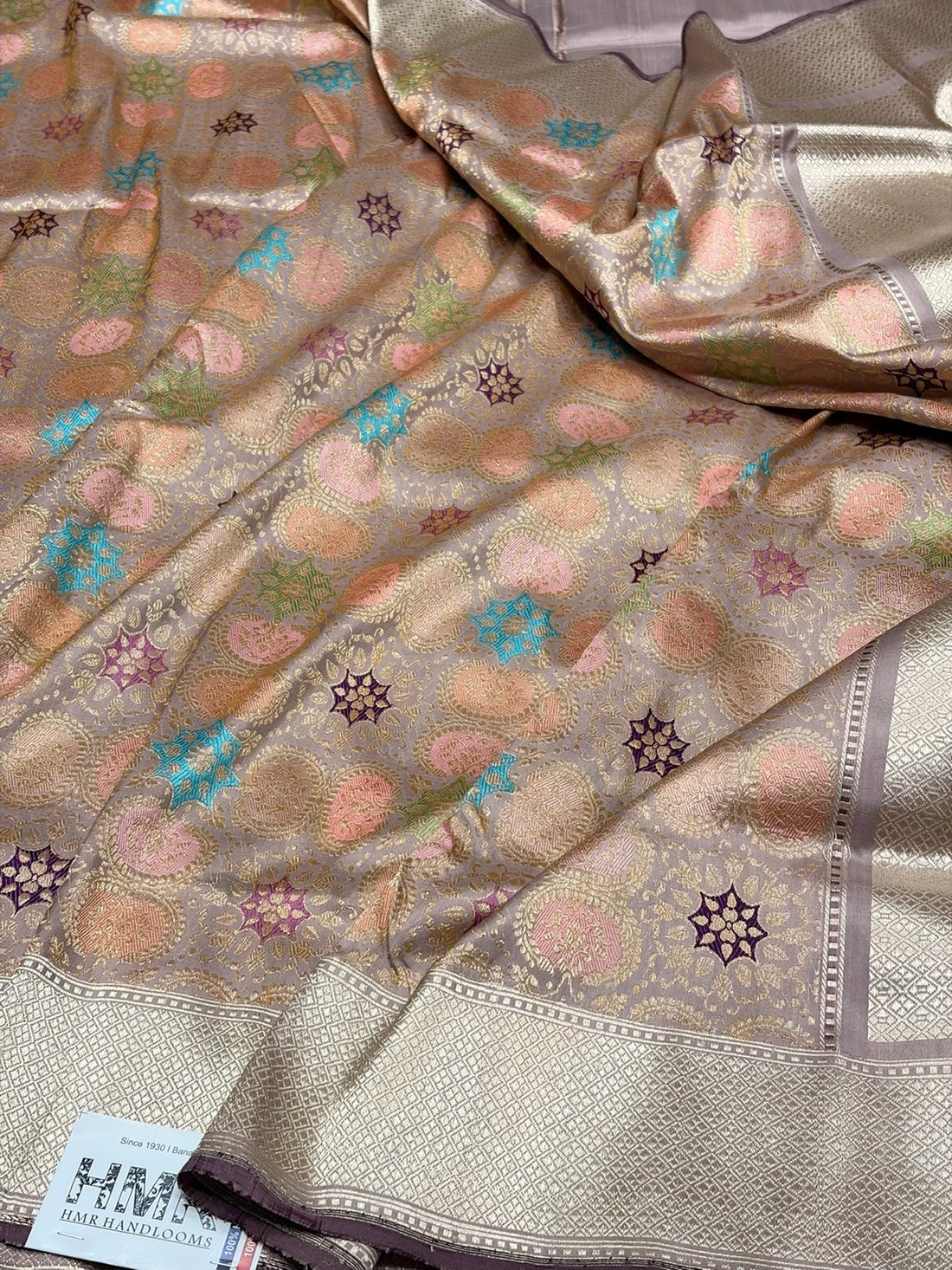 Mauve Handwoven Pure Banarasi Satin Silk Brocade Saree – Luxury Brocade Work