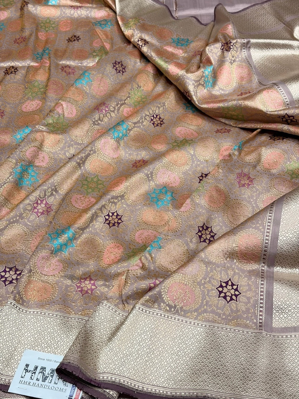 Mauve Handwoven Pure Banarasi Satin Silk Brocade Saree – Luxury Brocade Work
