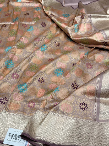 Mauve Handwoven Pure Banarasi Satin Silk Brocade Saree – Luxury Brocade Work