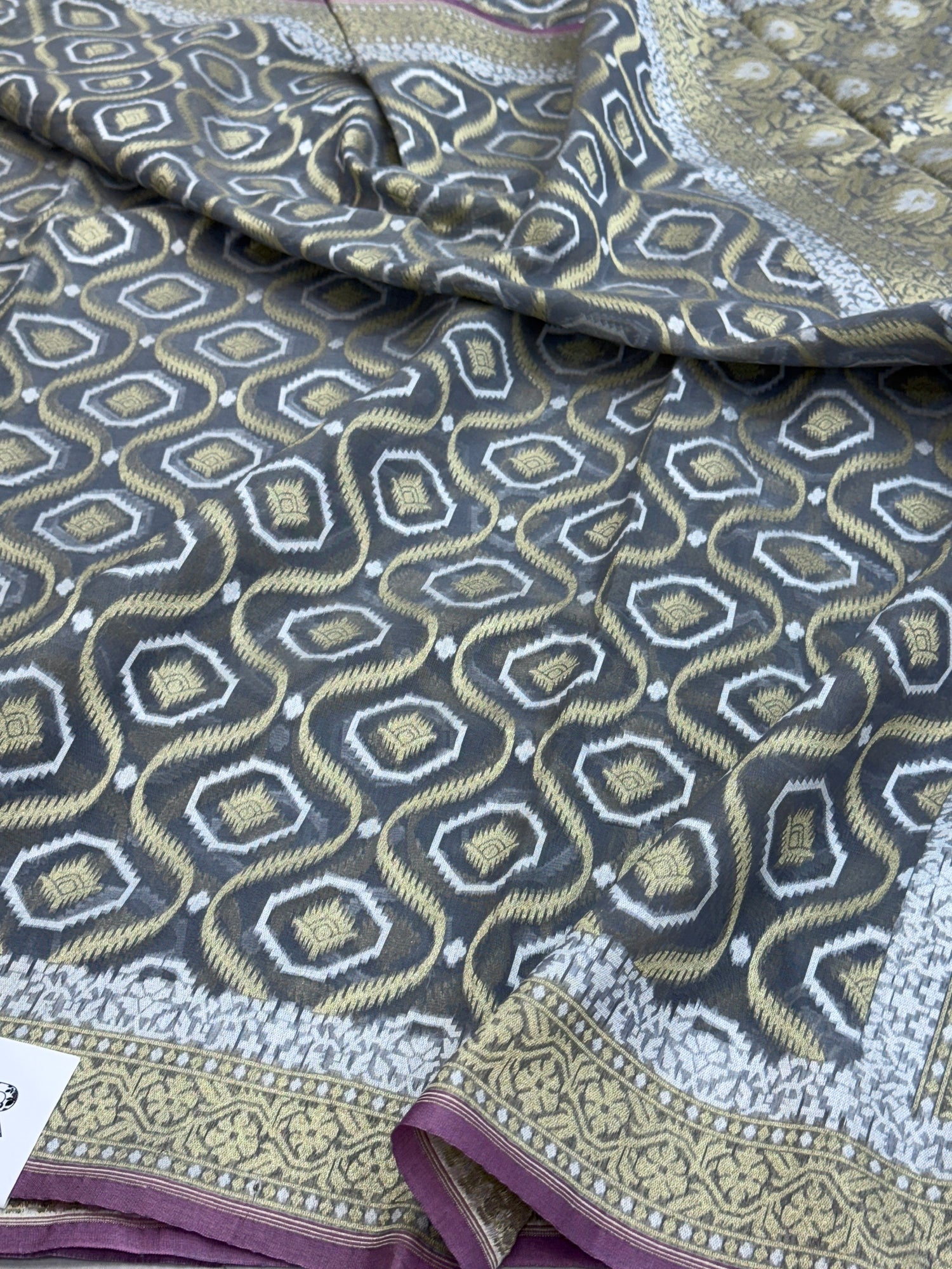 Ash Grey Banarasi Pure Cotton Saree