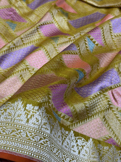 Mustard Yellow Handwoven Pure Banarasi Kimkhab Silk Brocade Saree – Luxury Banarasi Brocade