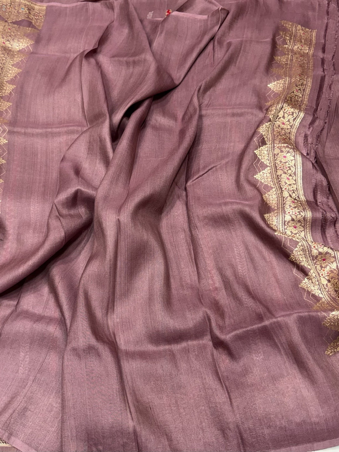 Wine Purple Handwoven Pure Tussar Georgette Saree