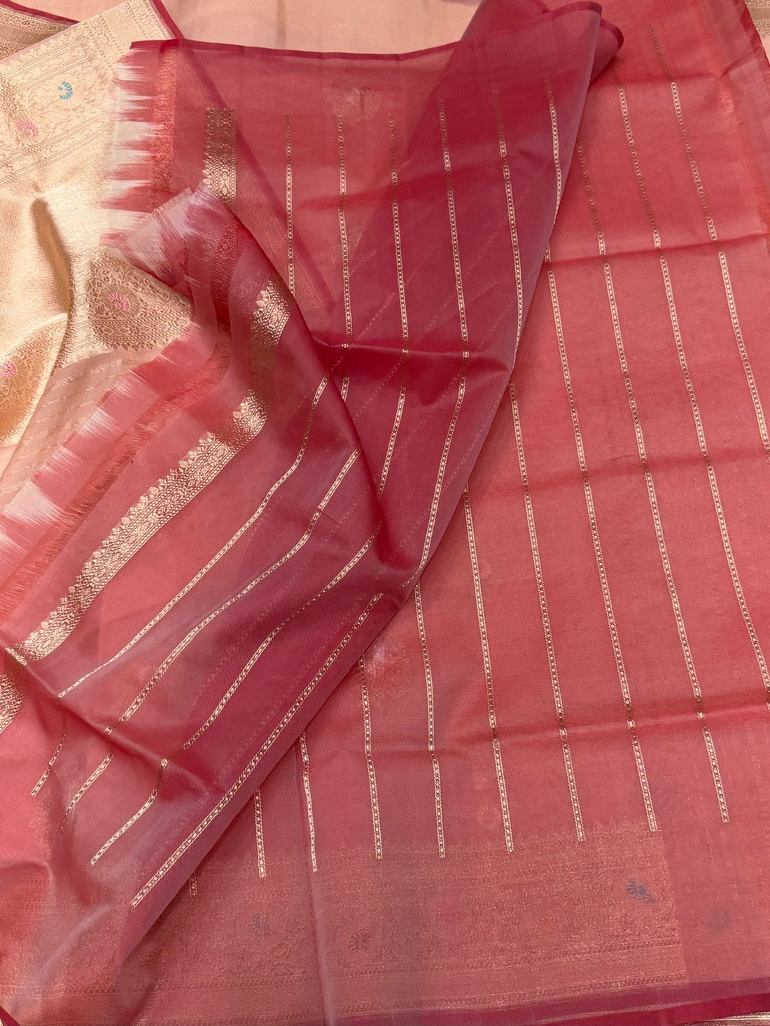 Peach Handwoven Pure Organza Silk Saree
