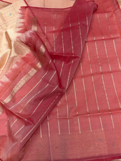Peach Handwoven Pure Organza Silk Saree