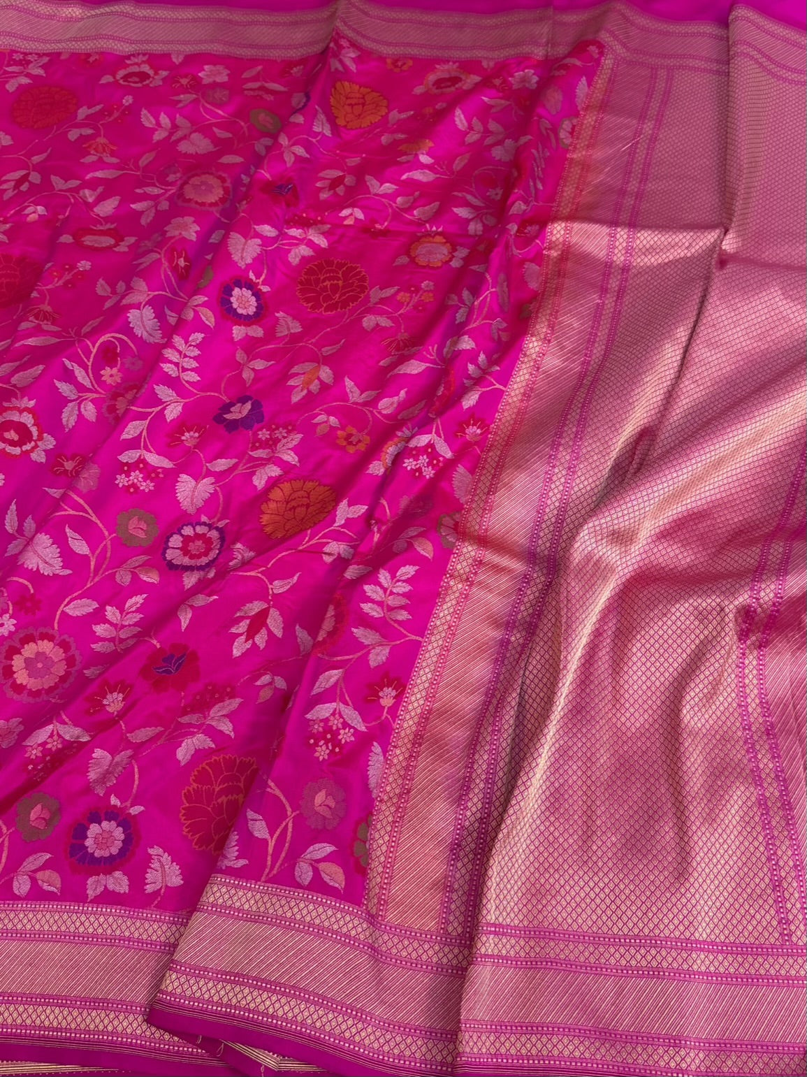 Rani Pink Banarasi Pure Ektara Silk Saree