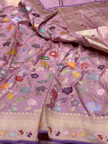 Gajiri Pink Handwoven Pure Banarasi Silk Saree – Kadwa Weave | Authentic Katan Mulberry Silk