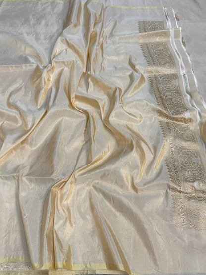Ivory Handwoven Pure Banarasi Tissue Silk Saree