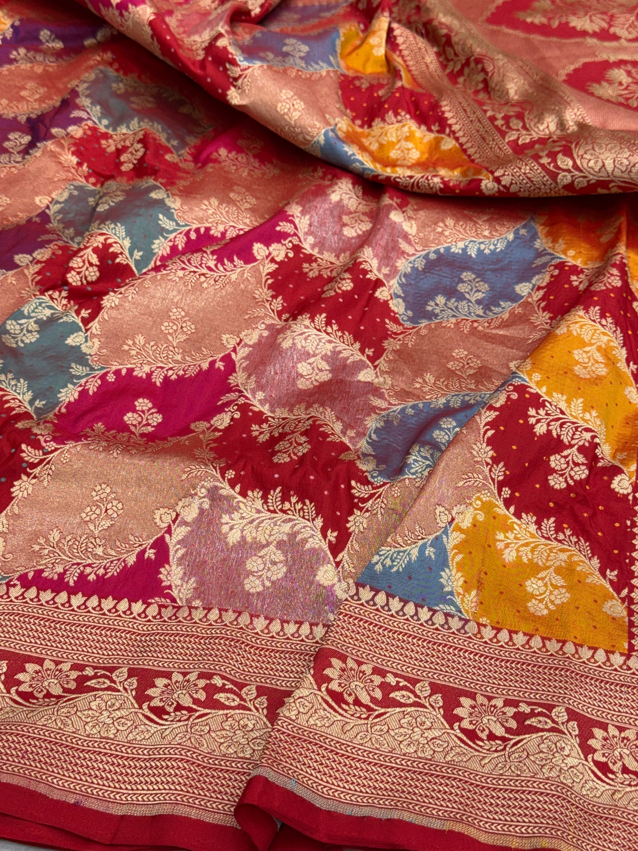 Multicolour Banarasi Pure Silk Saree – Cutwork Weave in 100% Pure Katan Silk