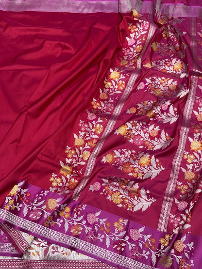 Reddish Pink Handwoven Pure Banarasi Silk Saree