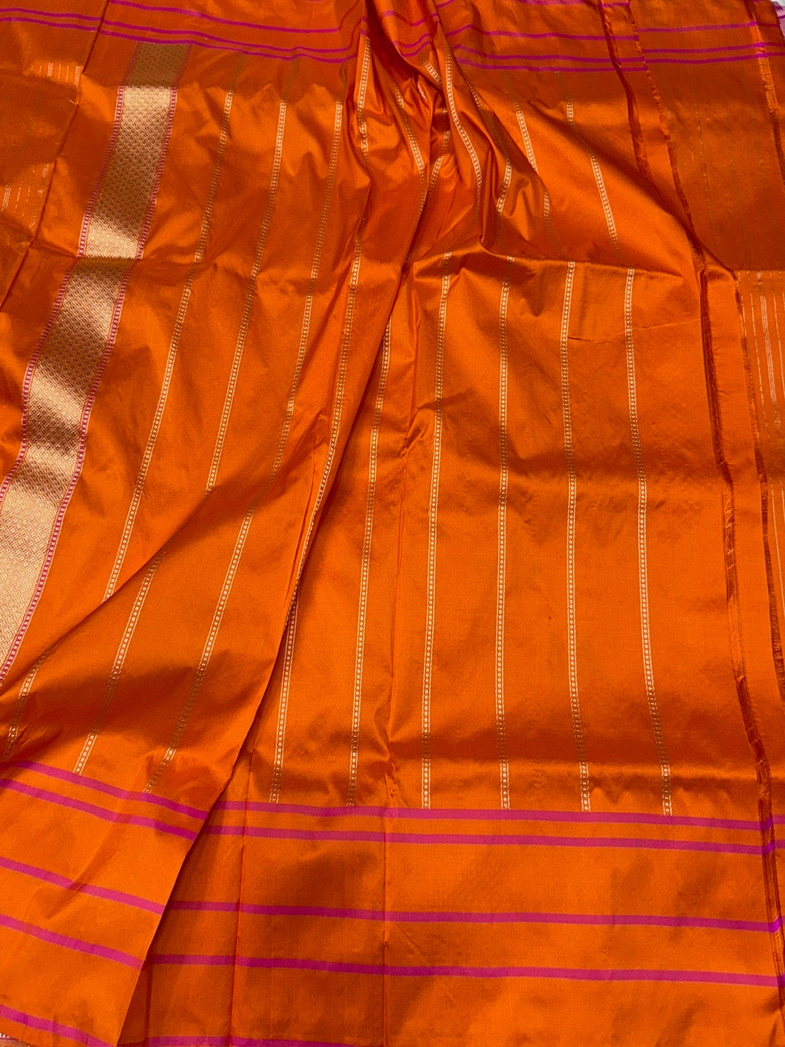 Orange Handwoven Pure Banarasi Silk Saree