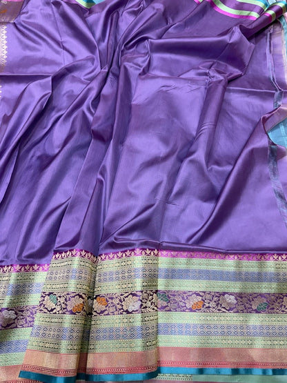 Powder Blue Handwoven Pure Banarasi Silk Saree