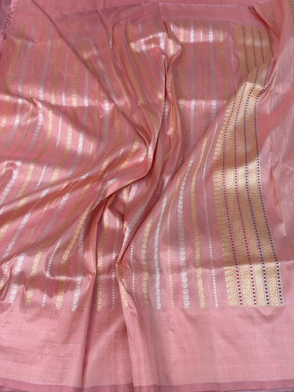 Peach Handwoven Pure Banarasi Rangkaat Silk Saree