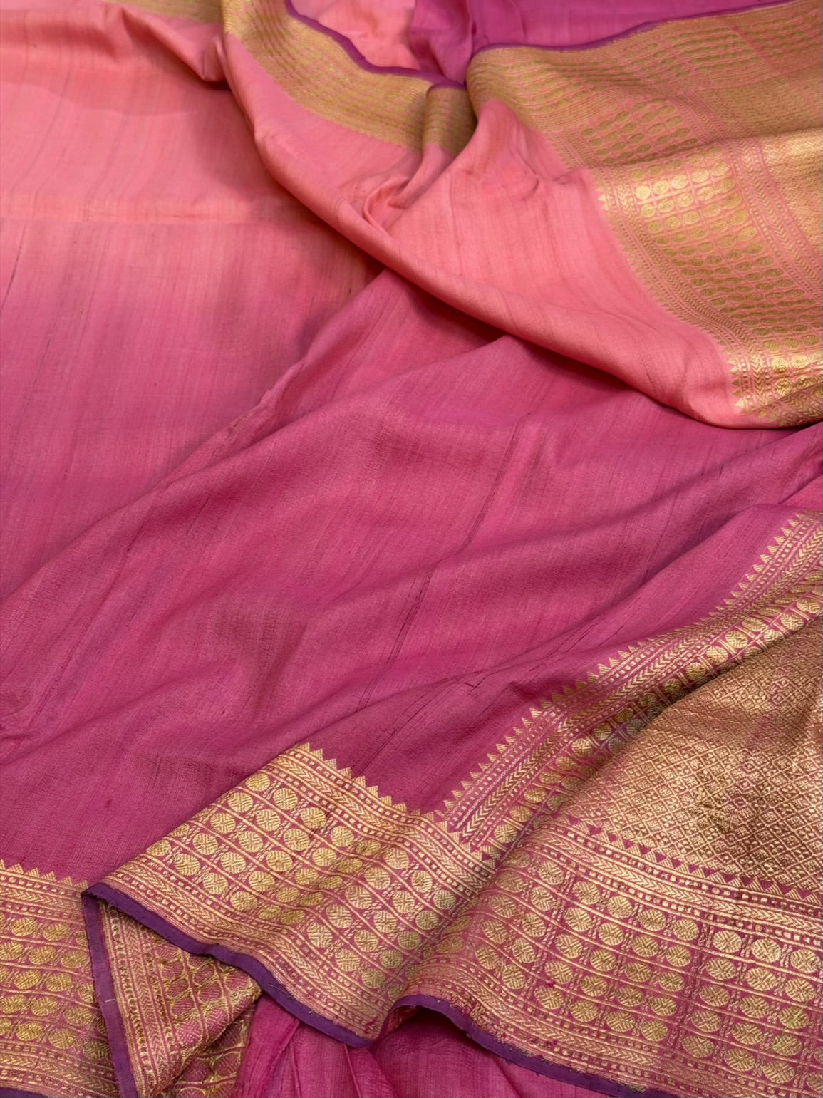Pink Handwoven Pure Tussar Georgette Saree