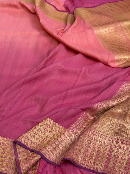 Pink Handwoven Pure Tussar Georgette Saree