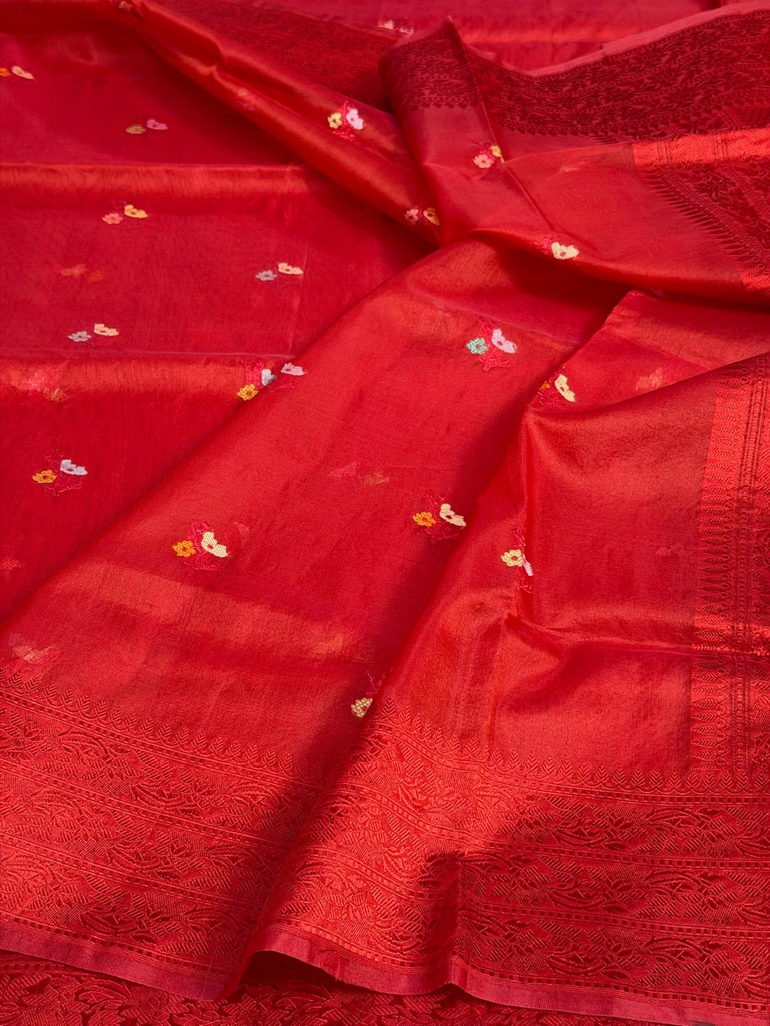 Red Handwoven Pure Organza Silk Saree
