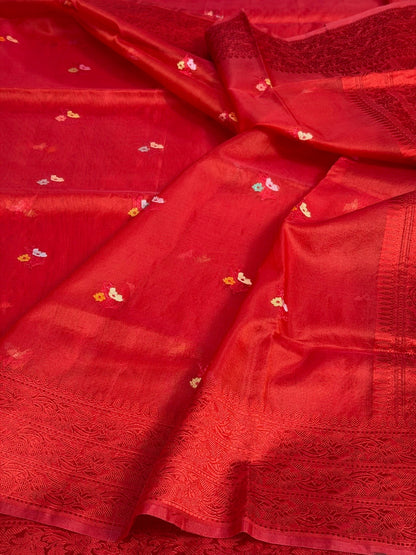 Red Handwoven Pure Organza Silk Saree