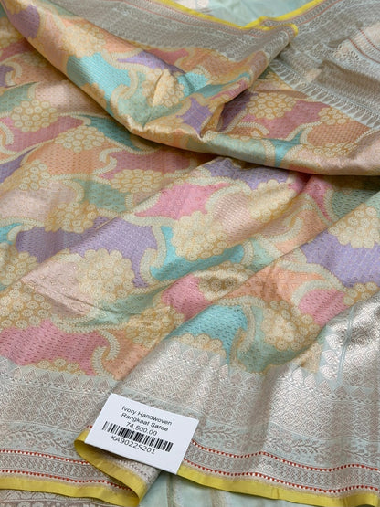 Ivory Handwoven Banarasi Rangkaat Pure Katan Silk Saree