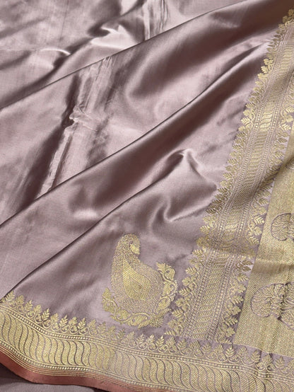 Lilac Handwoven Pure Banarasi Mashru Satin Silk Saree