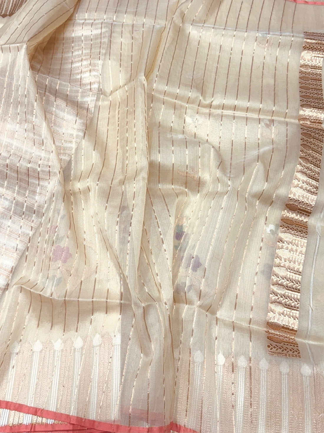 Cream Handwoven Pure Ektara Organza Silk Saree