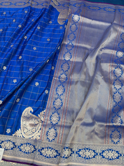 Royal Blue Handwoven Pure Banarasi Satin Silk Saree