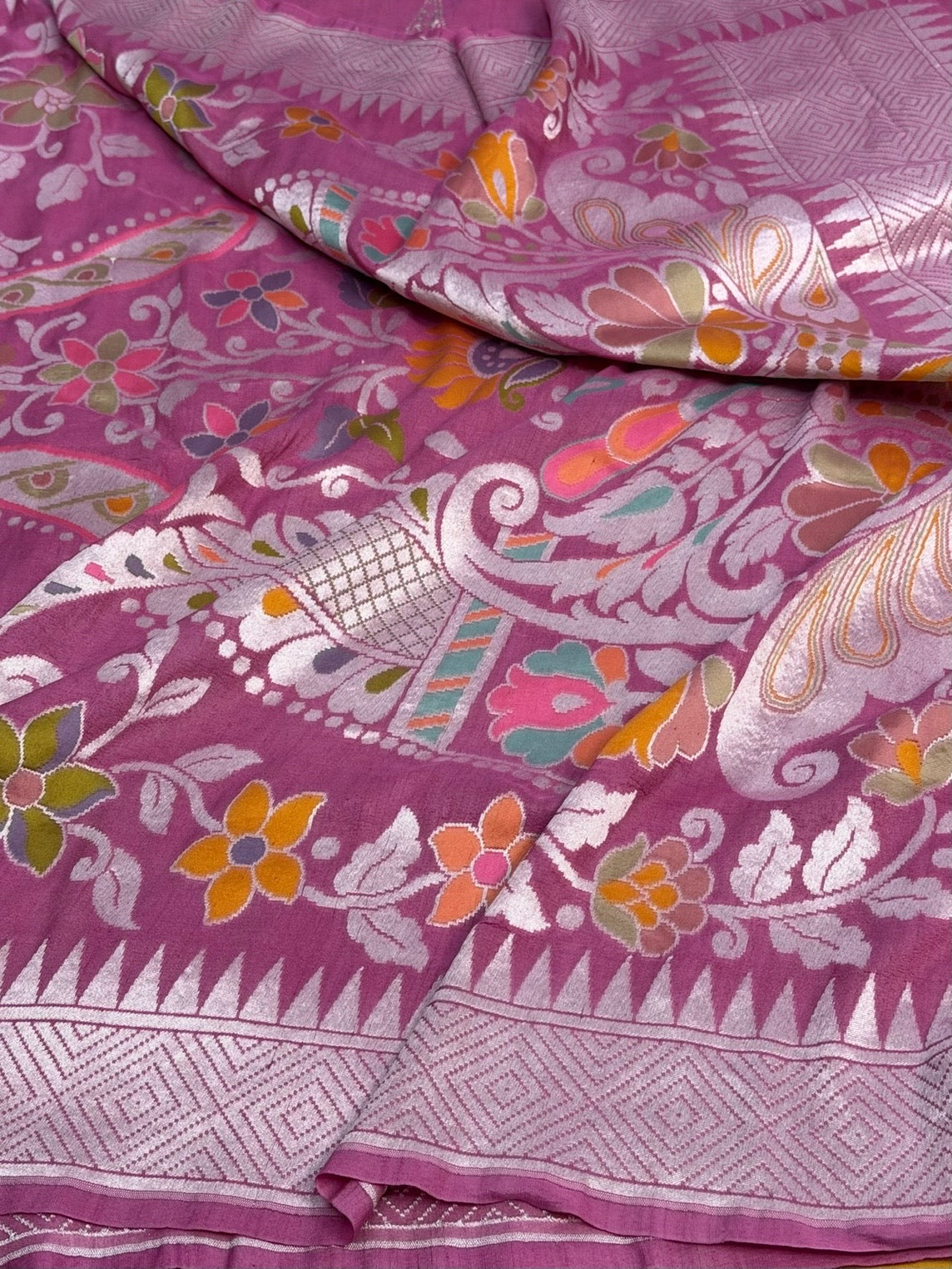 Gajiri Pink Banarasi Pure Tussar Georgette Saree